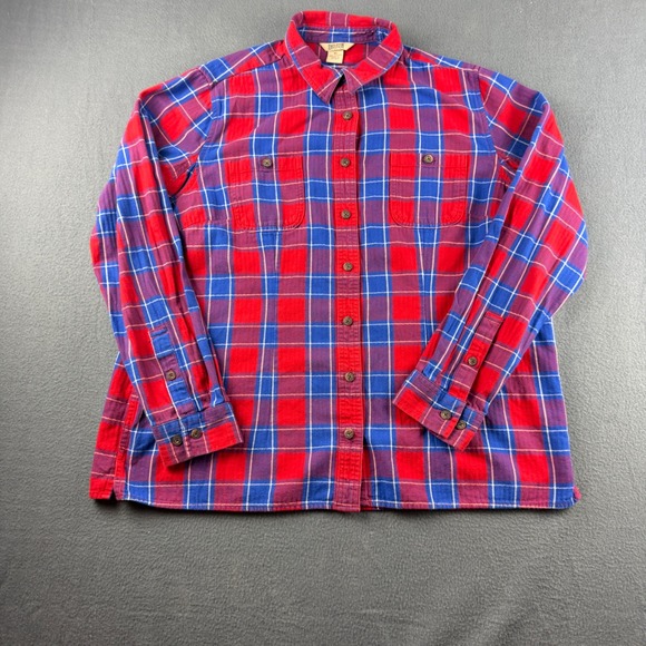 Duluth Trading Co Tops - Duluth Trading Co Shirt Womens XL Red Blue Plaid Flannel Long Sleeve Cotton 4461